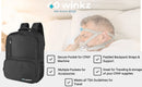 Black CPAP backpack with multiple compartments and padded straps, suitable for travel and CPAP accessories storage.