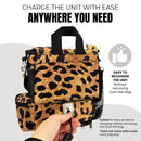 o2totes Inogen Rove 6 carry bag with pockets, leopard print design, mesh panels, pockets for accessories - O2TOTES