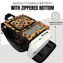 o2totes Inogen Rove 6 carry bag with pockets, leopard print design, mesh panels, pockets for accessories - O2TOTES