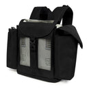 Black portable oxygen concentrator backpack with mesh windows and padded straps