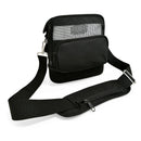 Black carry bag with shoulder strap for portable oxygen concentrator, mesh front panel, zip pocket