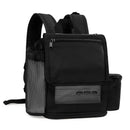 Black Inogen One G3 portable oxygen concentrator backpack with mesh side pocket and front zippered pocket.