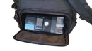 ResMed AirSense 10 CPAP machine inside a black travel carry bag with open front flap
