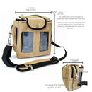Tan carry bag with mesh windows and adjustable strap, designed to fit Inogen oxygen concentrator batteries, size 9x10x7 inches.