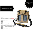 Tan and black Inogen One G3 carry bag with shoulder strap, fits oxygen unit, accessories, and essentials